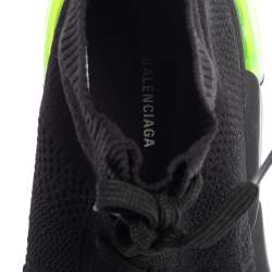 Pre Owned Balenciaga Black/Green Knit Fabric Speed Trainers 2.0 Lace Sneakers Size 40