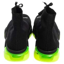 Pre Owned Balenciaga Black/Green Knit Fabric Speed Trainers 2.0 Lace Sneakers Size 40