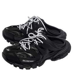 Pre Owned حذاء رياضي سلايد بالنسياغا تراك شبكة وجلد أسود مقاس 43