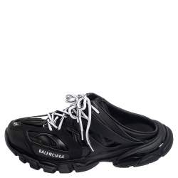 Pre Owned حذاء رياضي سلايد بالنسياغا تراك شبكة وجلد أسود مقاس 43