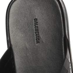 Balenciaga Black Croc Embossed Leather Cosy Crisscross Flat Slides Size 45