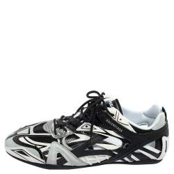 Pre Owned Balenciaga Black/White Leather And Mesh Drive Sneakers Size 45