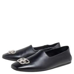 Pre Owned Balenciaga Black Leather BB Slip On Loafers Size 43