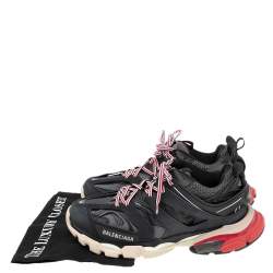 Pre Owned Balenciaga Black Leather And Mesh Track Sneakers Size 41