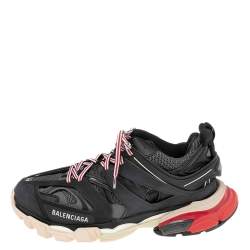 Pre Owned Balenciaga Black Leather And Mesh Track Sneakers Size 41