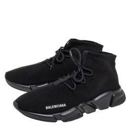 Pre Owned Balenciaga Black Knit Fabric Speed Trainer Lace-Up Sneakers Size 45