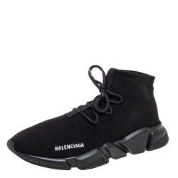 Pre Owned Balenciaga Black Knit Fabric Speed Trainer Lace-Up Sneakers Size 45
