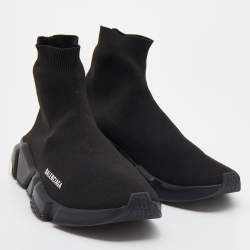 Pre Owned Balenciaga Black Knit Fabric Speed Trainers High Top Sneakers Size 42