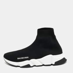 Pre Owned Balenciaga Black Knit Fabric Speed Trainer High Top Sneakers Size 40