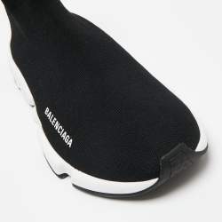 Pre Owned Balenciaga Black Knit Fabric Speed Trainer High Top Sneakers Size 40