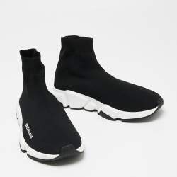 Pre Owned Balenciaga Black Knit Fabric Speed Trainer High Top Sneakers Size 40