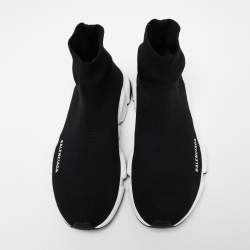 Pre Owned Balenciaga Black Knit Fabric Speed Trainer High Top Sneakers Size 40