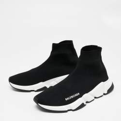 Pre Owned Balenciaga Black Knit Fabric Speed Trainer High Top Sneakers Size 40