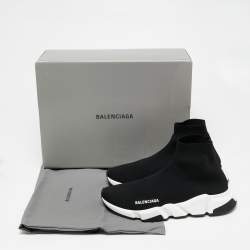 Pre Owned Balenciaga Black Knit Fabric Speed Trainer High Top Sneakers Size 40