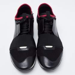 Pre Owned Balenciaga Black/Red Leather And Mesh Race Runner Low Top Sneakers Size 43