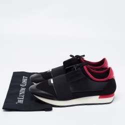 Pre Owned Balenciaga Black/Red Leather And Mesh Race Runner Low Top Sneakers Size 43