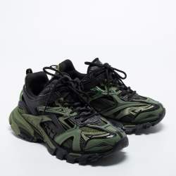 Balenciaga  Green/Black Leather and Mesh Track Sneakers Size 40