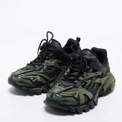 Balenciaga  Green/Black Leather and Mesh Track Sneakers Size 40