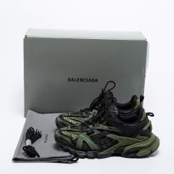 Balenciaga  Green/Black Leather and Mesh Track Sneakers Size 40