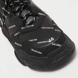 Pre Owned Balenciaga Black Logo Print Leather Triple S Sneakers Size 46