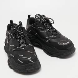 Pre Owned Balenciaga Black Logo Print Leather Triple S Sneakers Size 46