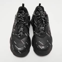 Pre Owned Balenciaga Black Logo Print Leather Triple S Sneakers Size 46