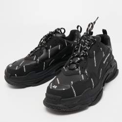 Pre Owned Balenciaga Black Logo Print Leather Triple S Sneakers Size 46