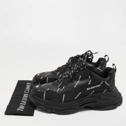 Pre Owned Balenciaga Black Logo Print Leather Triple S Sneakers Size 46