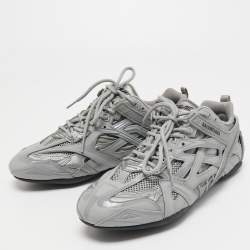 Pre Owned Balenciaga Grey Leather and Mesh Drive Sneakers Size 41