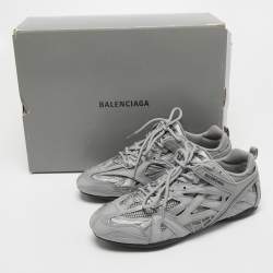 Pre Owned Balenciaga Grey Leather and Mesh Drive Sneakers Size 41