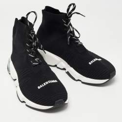 مملوكة مسبقًا Balenciaga Black Knit Fabric Speed 2.0 High Top Sneakers Size 41