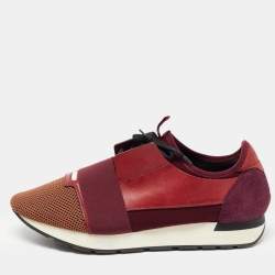 Balenciaga Burgundy/Brown Leather and Mesh Race Runner Sneakers Size 45