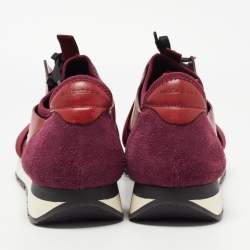 Balenciaga Burgundy/Brown Leather and Mesh Race Runner Sneakers Size 45