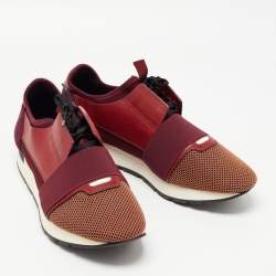 Balenciaga Burgundy/Brown Leather and Mesh Race Runner Sneakers Size 45