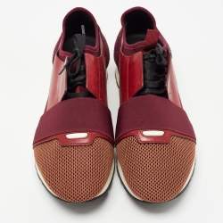Balenciaga Burgundy/Brown Leather and Mesh Race Runner Sneakers Size 45