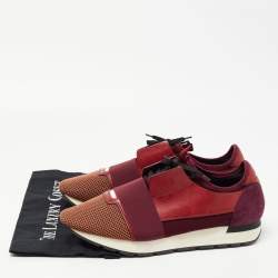 Balenciaga Burgundy/Brown Leather and Mesh Race Runner Sneakers Size 45