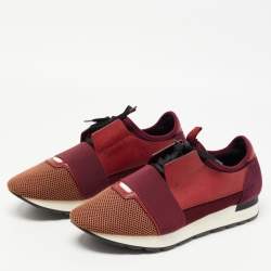 Balenciaga Burgundy/Brown Leather and Mesh Race Runner Sneakers Size 45