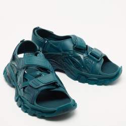 Pre Owned Balenciaga Green Rubber and Leather Track Strap Sandals Size 44