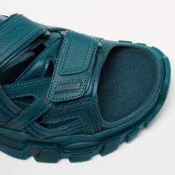 Pre Owned Balenciaga Green Rubber and Leather Track Strap Sandals Size 44