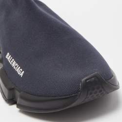 Pre Owned Balenciaga Navy Blue Knit Fabric Speed Trainer Sneakers Size 39