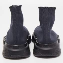 Pre Owned Balenciaga Navy Blue Knit Fabric Speed Trainer Sneakers Size 39