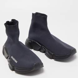 Pre Owned Balenciaga Navy Blue Knit Fabric Speed Trainer Sneakers Size 39