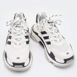 Balenciaga White/Black Leather and Mesh Triple S Sneakers Size 40