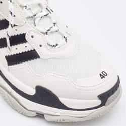 Balenciaga White/Black Leather and Mesh Triple S Sneakers Size 40