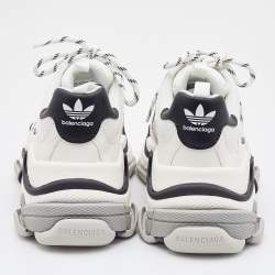 Balenciaga White/Black Leather and Mesh Triple S Sneakers Size 40