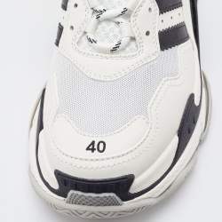 Balenciaga White/Black Leather and Mesh Triple S Sneakers Size 40