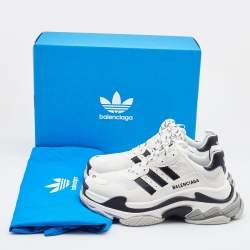 Balenciaga White/Black Leather and Mesh Triple S Sneakers Size 40