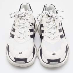 Balenciaga White/Black Leather and Mesh Triple S Sneakers Size 40