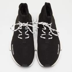 Pre Owned Balenciaga Black Knit Fabric Speed Trainer Lace Up Sneakers Size 44