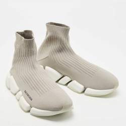Pre Owned Balenciaga Grey Knit Speed Trainer Sneakers Size 44